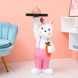 高端轻奢落地背带裤小白兔托盘摆件客厅沙发茶几实用收纳工艺品