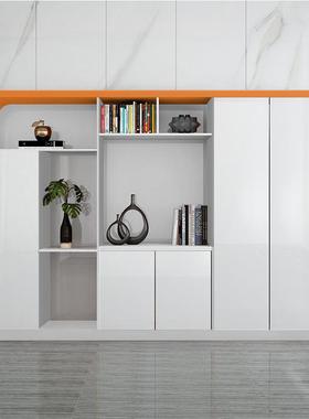 烤漆书柜文件柜简约现代老板办办公室公桌背LIC景柜柜料轻奢白色