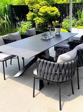 户庭院桌椅别墅花园室外露BQN台茶外桌桌藤编家具休闲端高岩板餐