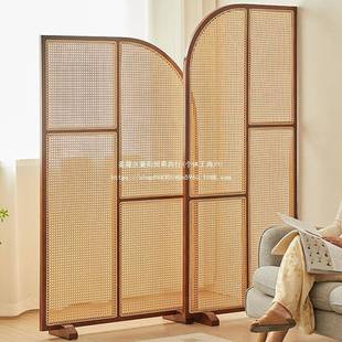 中古藤屏风隔古客厅编入AAE户门玄关遮挡日式 复卧室移动可实木座
