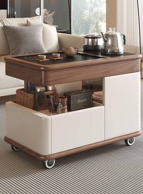 实L021沙发边几台小推车阳台茶桌岩板带泡茶家用小茶木客厅茶水储