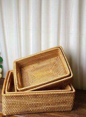 杂越南藤编收纳筐茶几面编物盒收纳篮织储桌物篮TIH子竹编置物篮