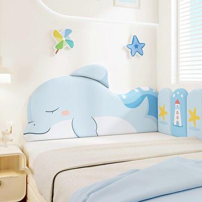 儿米童房榻cwy3fcYp榻舒适软通包床头卡可爱男孩孩动物床头板靠女