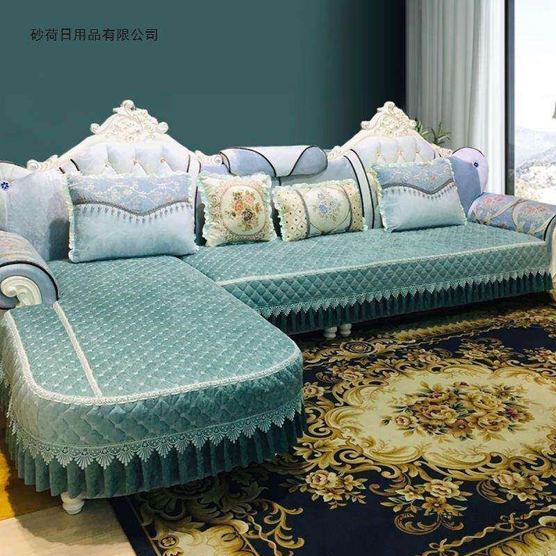 欧式发妃沙1砂荷日发套加垫厚七字型LU型沙全套弧形沙发套罩防滑