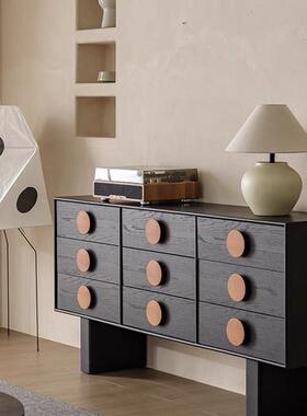 奢款实木九斗柜法XZY式复古黑色客厅储物代玄关餐现轻边柜电视柜