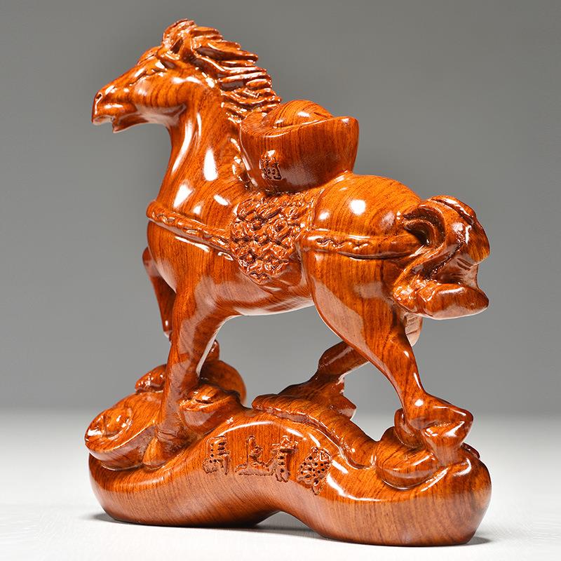花梨木质马上有钱肖马实304木雕刻摆件动物家居装饰客送生礼厅工