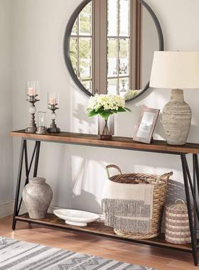 美式实木FDP玄关桌轻奢极黑色复古关台入户墙过玄道靠脚窄玄关柜