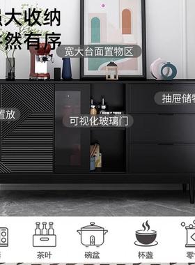 餐边柜轻奢黑色斗柜靠水墙一体茶柜子酒现代SBA简约客厅收纳储物