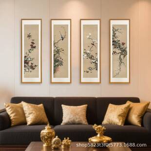 山水画（霜林烟YOA浦）室新式玄关书实木框茶中房走廊挂画装饰画