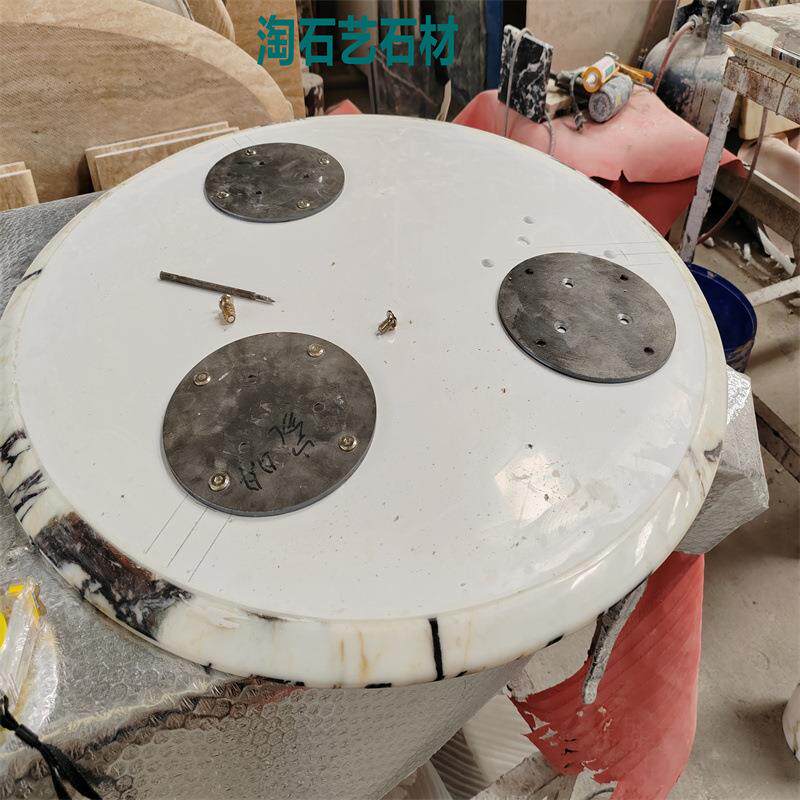 法式天然用理石餐桌浮家厂356家奢石圆桌带桌腿大底座云茶几台面