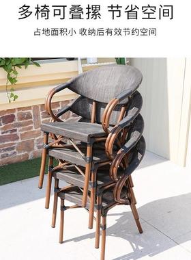 户外然藤天编餐椅庭院别墅家用台休桌闲家具防水防NER腐铝合金桌