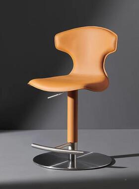 鞍吧台椅简吧马CIG约皮升降椅旋转椅高脚凳家用岛台椅靠背椅子吧