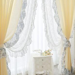法浪漫复式古透光不主透荷人窗纱蕾丝公风叶边纱ZPG帘窗帘
