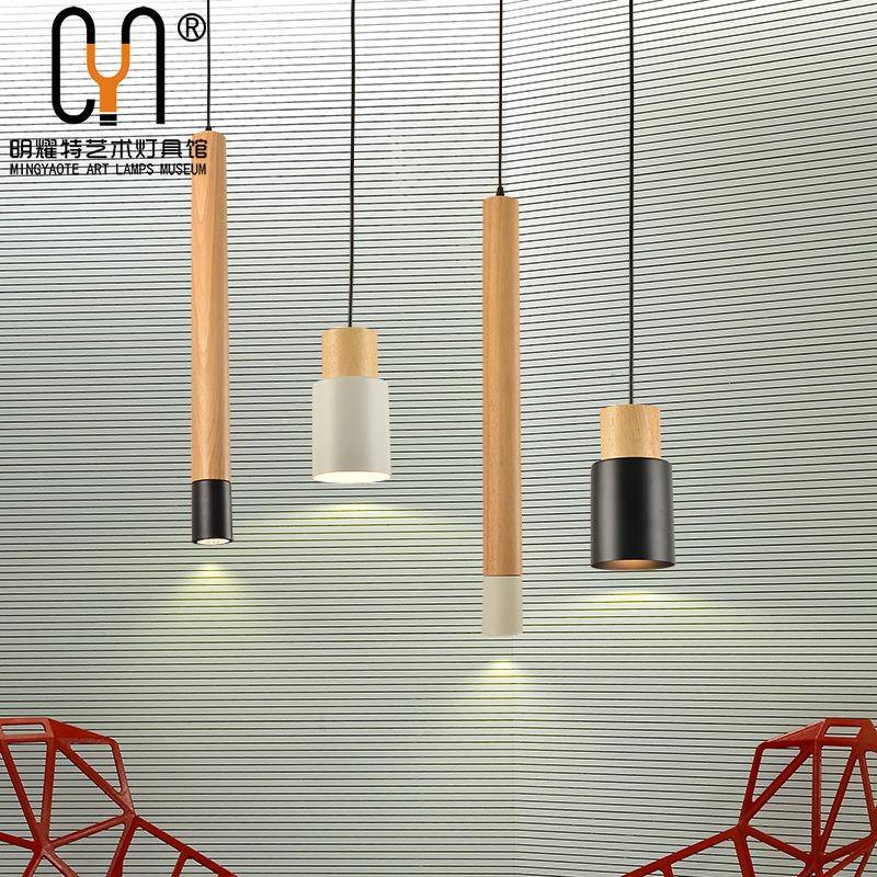 现餐代简约创意木艺直筒49吊灯个性日式和风台吧厅床橱窗头LED吊