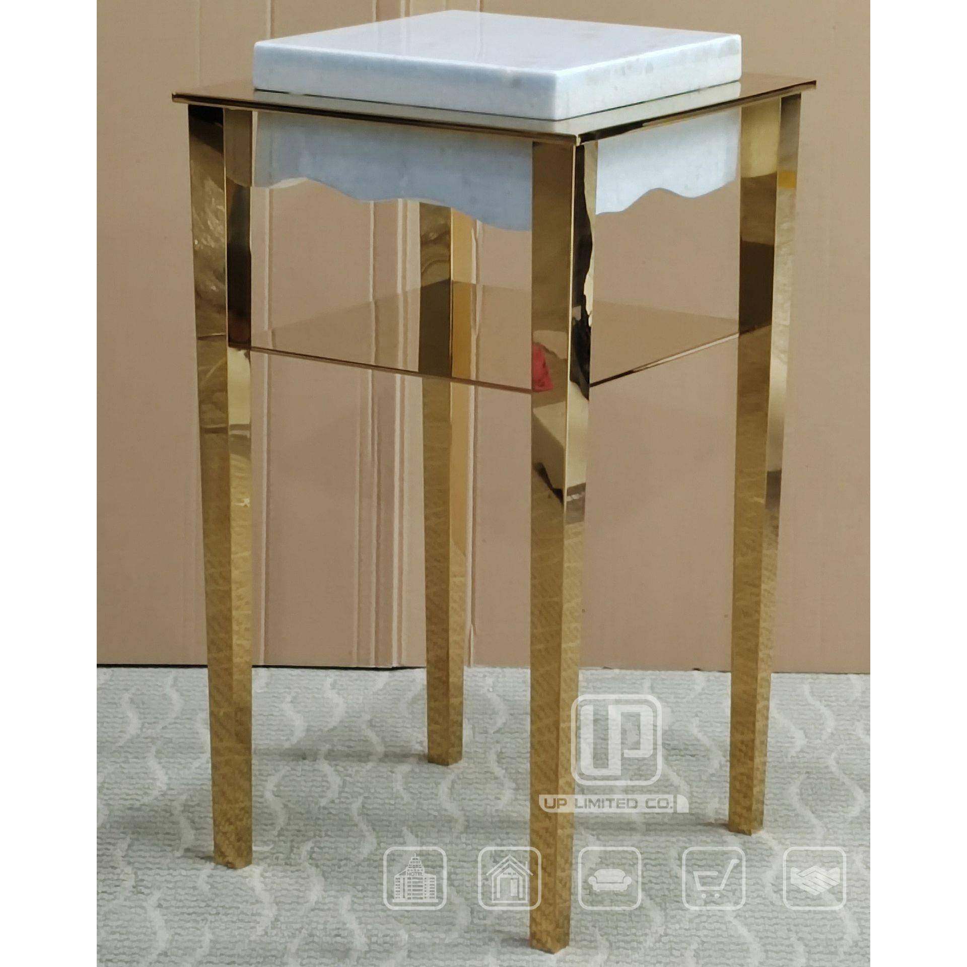 现代轻奢奢白天然大理石圆形边几不锈钢角几创意简约镜面家具侧几