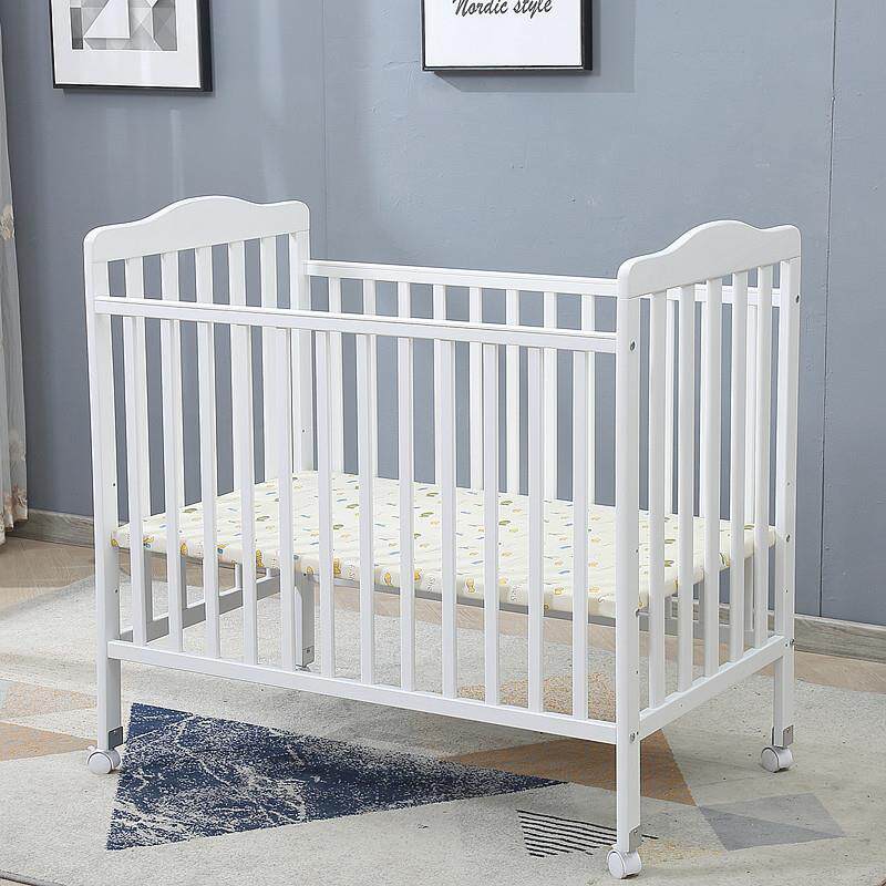 简约实木婴儿床白色单层新生儿BB床婴幼儿宝宝床游戏床带脚轮蚊帐