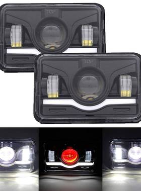 新款45W4x6英寸led方形大灯远近光一体带红色恶魔眼DRL