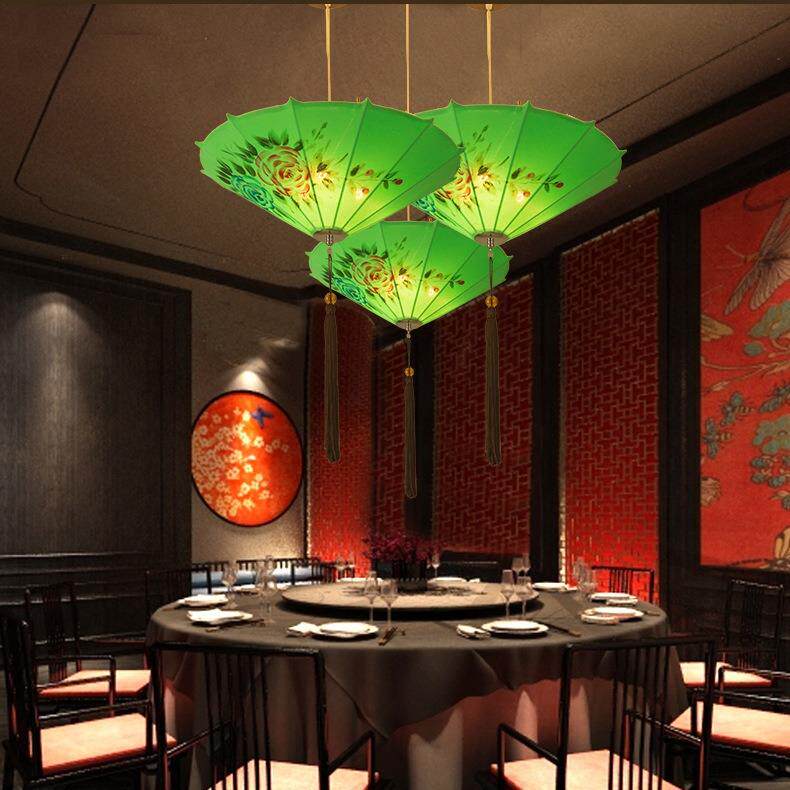 仿古新中式装饰手绘布艺雨伞灯餐厅茶楼中国风国潮餐厅火锅店吊灯