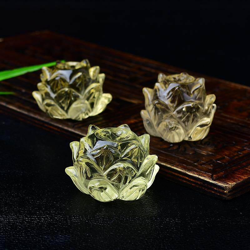 巴西天然黄水晶莲花摆件原石雕件家居客厅桌面饰品宝石插香底座托