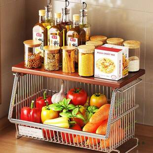 厨房桌面墙角置物架多层蔬菜水果收纳篮多功能调料收纳实木架
