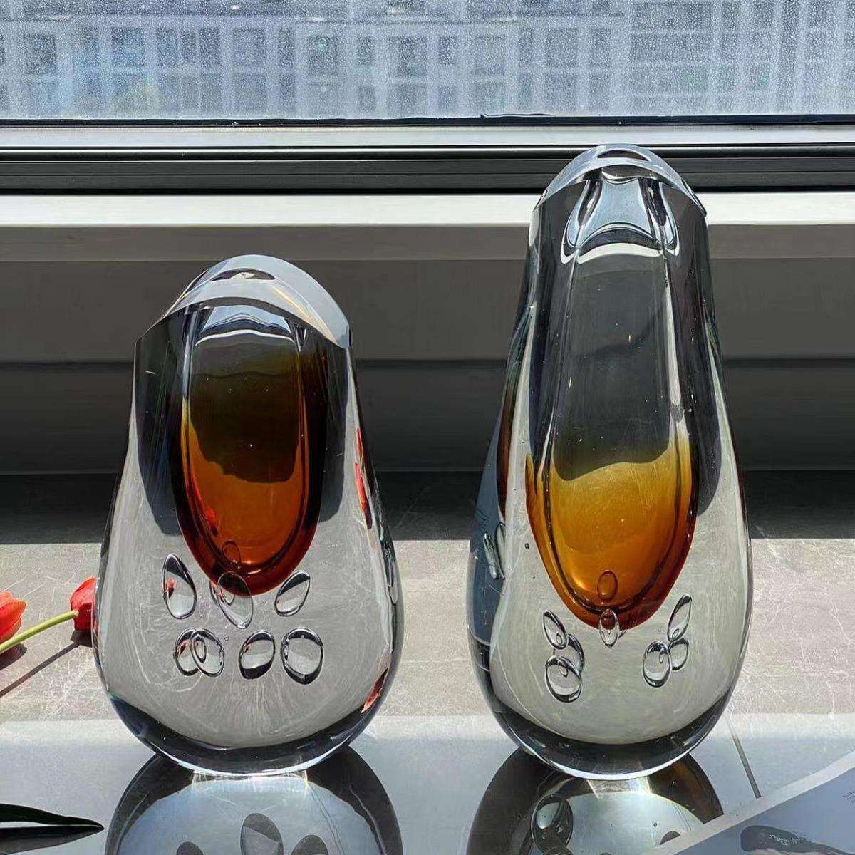 HJM-进口琉璃玻璃花瓶客厅餐桌样板间轻奢手工花器插花装饰品摆件