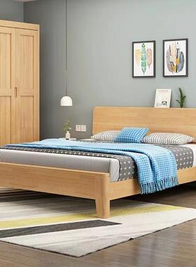 北欧实木双人床1.5/1.8米主卧大床白色1.2/1.35m单人床简约储物床