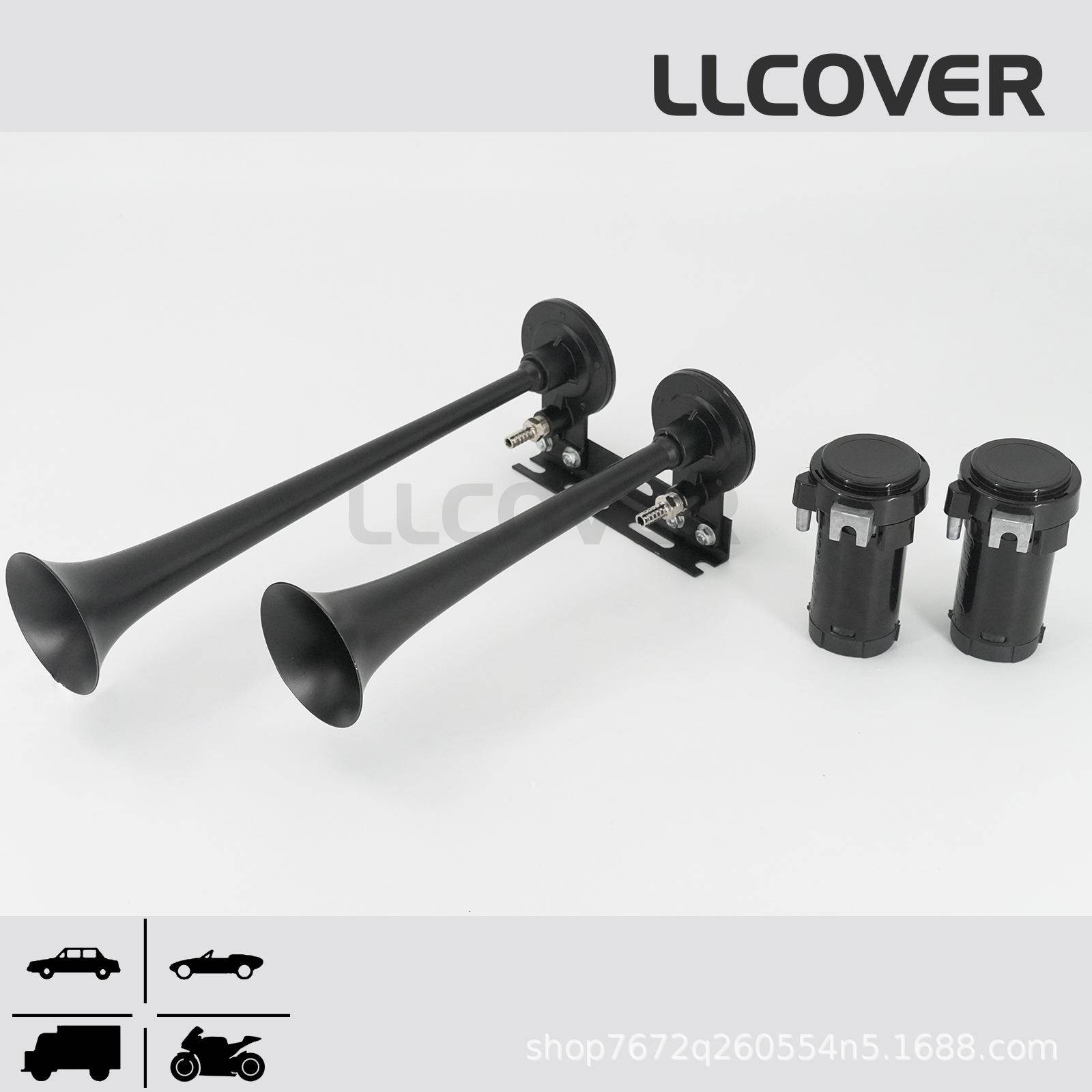 黑色双管气喇叭带继电器4032现货12V/24V镀铬卡车货车用热销
