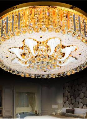 黄色水晶灯圆形欧式客厅遥控灯具现代led吸顶灯卧室灯餐厅
