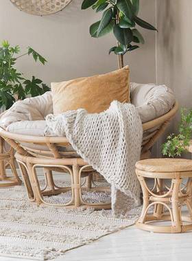 雷达藤编沙发躺椅单人懒人椅真藤papasan椅休闲民宿圆形沙发椅