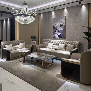 后现代轻奢高定真皮高背沙发组合意式奢华别墅大户型客厅高档家具