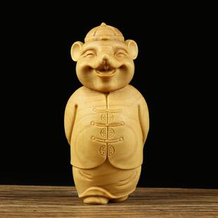 黄杨木雕手把件地主家居摆件饰品实木把文玩件雕刻工艺品福鼠财主