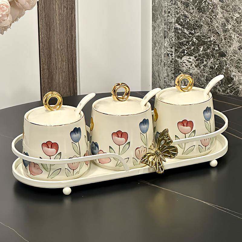 新陶轻奢调味罐套装厨房陶瓷盐罐味精香料收纳盒调料组合装高颜值