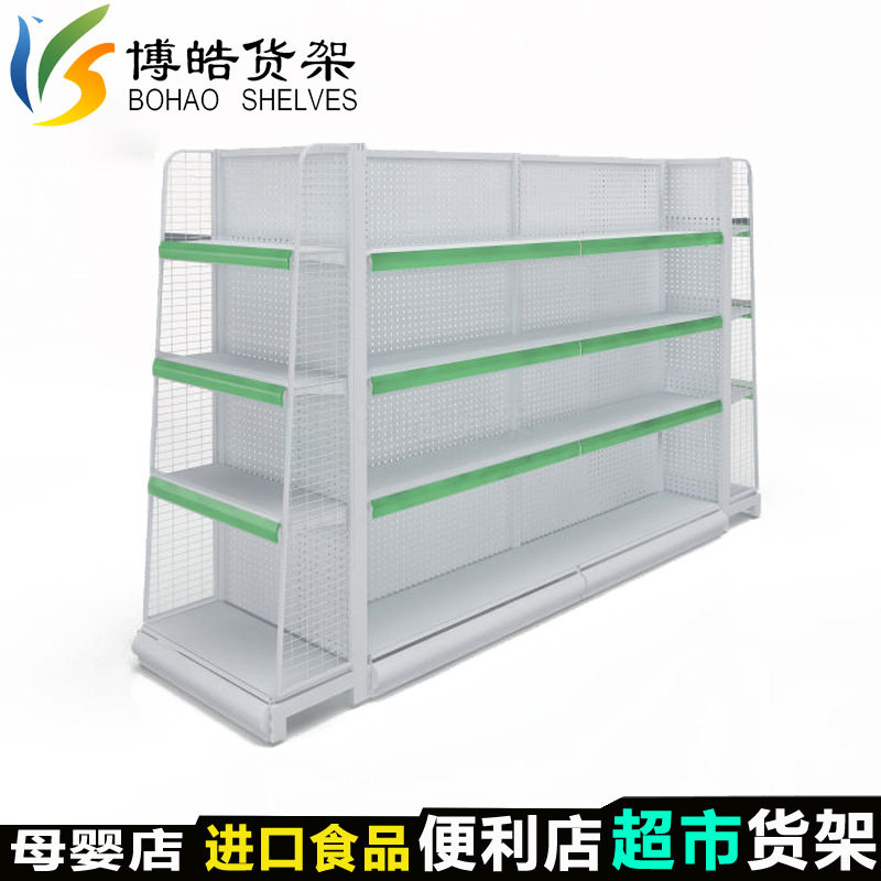 博皓超市货架便利店货架展示架单面双面白色挂钩拆装组合