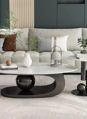 轻奢风格小户型岩板椭圆形茶几出租房用茶几家用