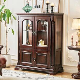 美式实木酒柜金丝柚木客厅置物柜餐厅酒柜高低柜矮柜帝罗堡家具