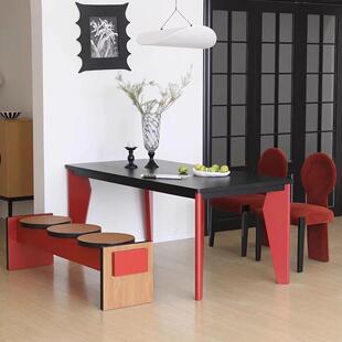 极简创意实木会议长桌意式设计师办公桌原木洽谈桌黑色简约工作台