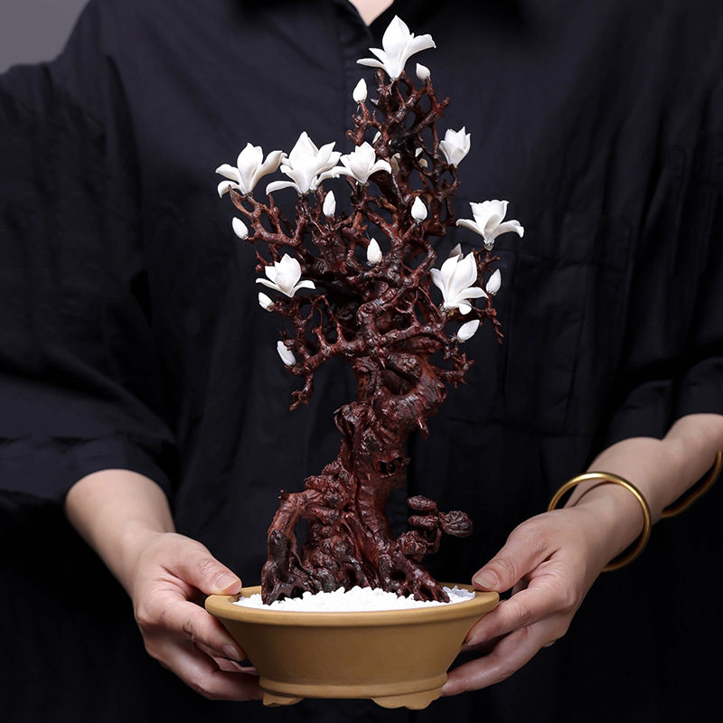 批发小叶紫檀+鹿角盆景雕像室内玄关家居文玩摆件收藏品芝兰玉树