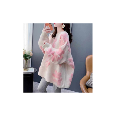 韩版中长款毛衣女秋冬2025女装针织衫小熊宽松慵懒风洋气圆领套头