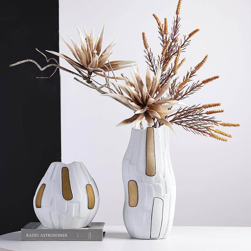 陶瓷拼贴花器样板房民宿售楼部卧室客厅轻奢白色描金艺术花瓶摆件,机械设备,其他机械设备,淘宝优惠券,粉丝福利购,淘宝优惠卷