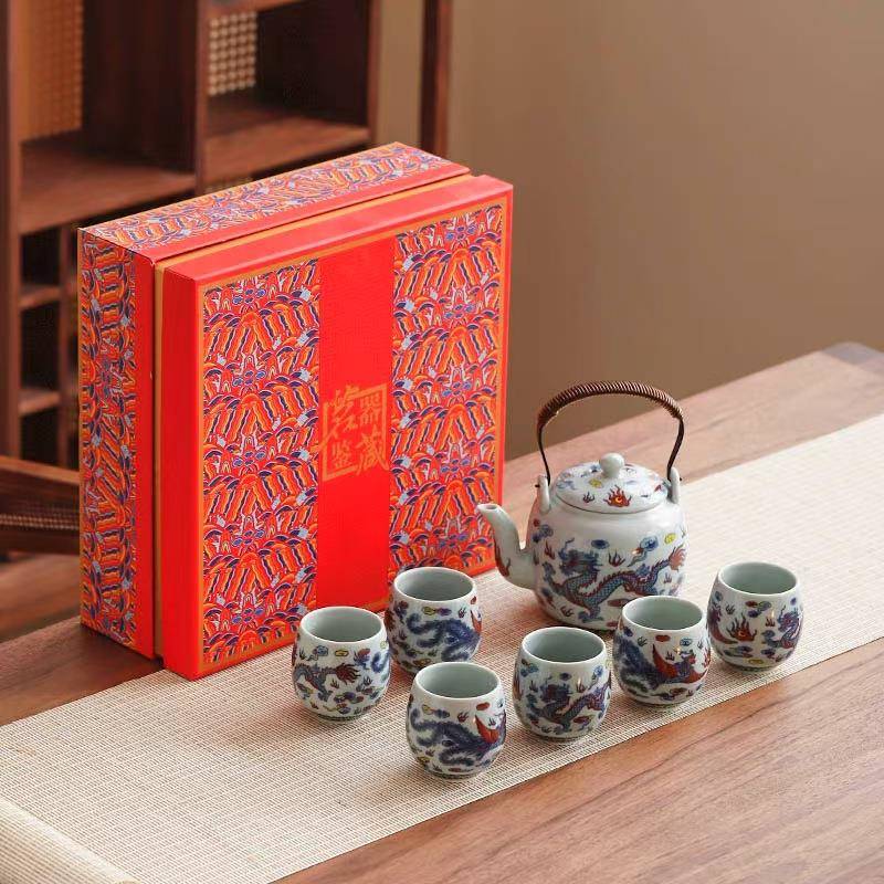 青灰釉提梁壶茶具套装大容量大壶大杯酒店餐馆凉水壶泡茶壶整套