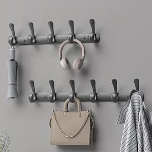 枪灰色挂衣钩壁挂墙上门后挂衣架免打孔进门玄关粘贴排钩衣帽钩子