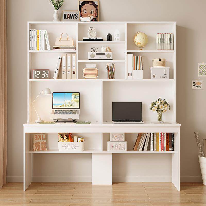 实木生态书桌书架组合家用双人电脑桌台式书柜简约办公学生卧室桌