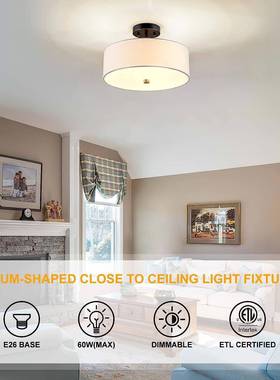 简约布罩布艺客厅吸顶灯吊灯美式乡村餐厅卧室书房玄关灯具