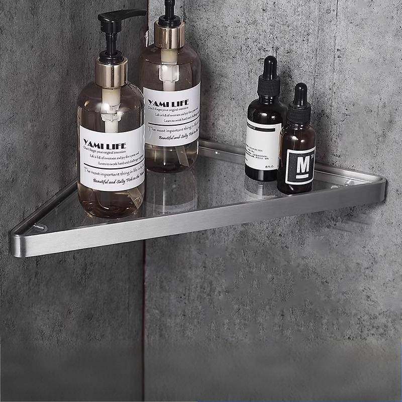 浴室三角玻璃置物架免打孔304不锈钢卫生间淋浴房转角洗漱收纳架