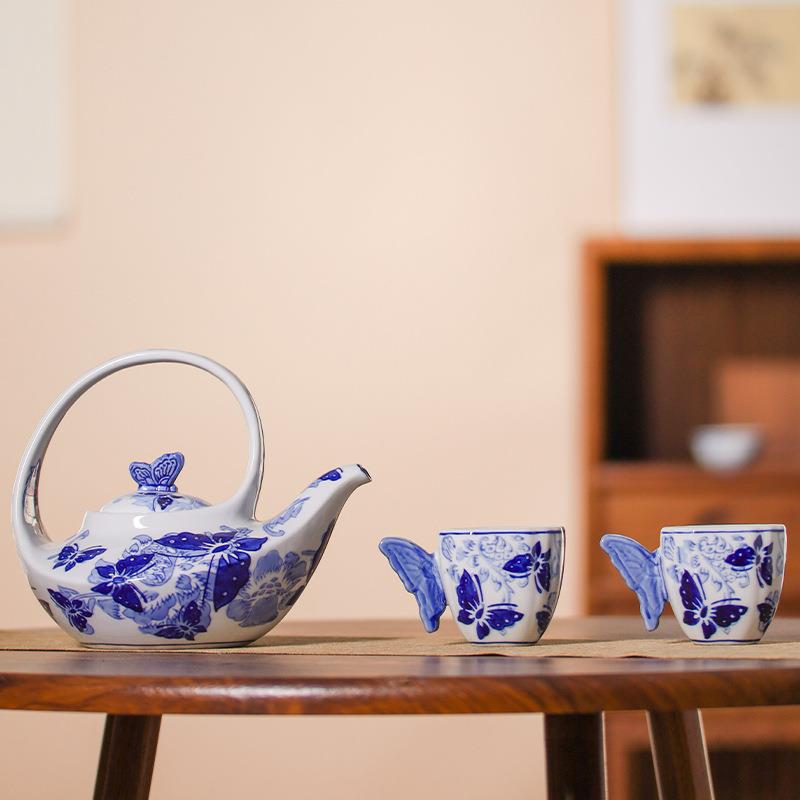 景德镇青花瓷蝴蝶茶壶咖啡壶