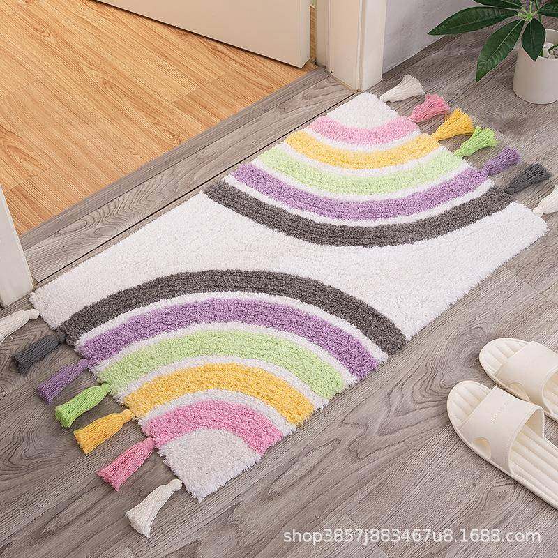 纯棉彩虹流苏地垫卧室房门垫浴室防滑垫洗手台吸水脚垫子直销,节庆用品/礼品,新娘配件,淘宝优惠券,粉丝福利购,淘宝优惠卷