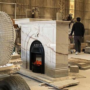 天然白金沙壁炉石材装饰柜欧式别墅奶油风壁炉架