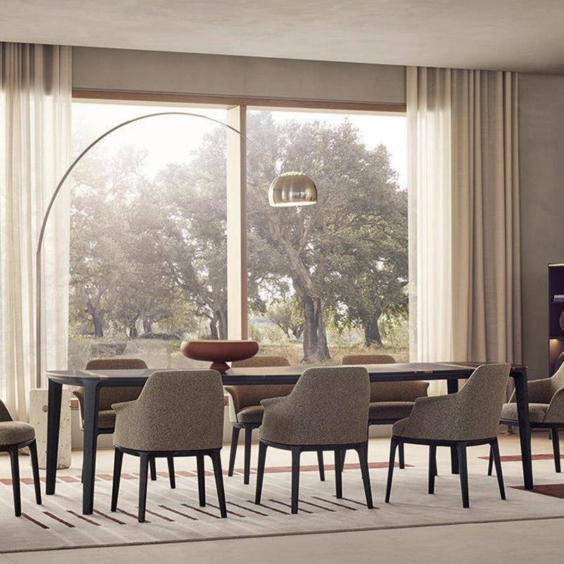 JS轻奢劳伦黑金天然大理石餐桌北美FAS级白蜡木桌脚靠背餐椅组合