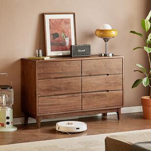 北欧日式黑胡桃木六斗柜实木玄关柜现代简约储物柜收纳柜八九斗