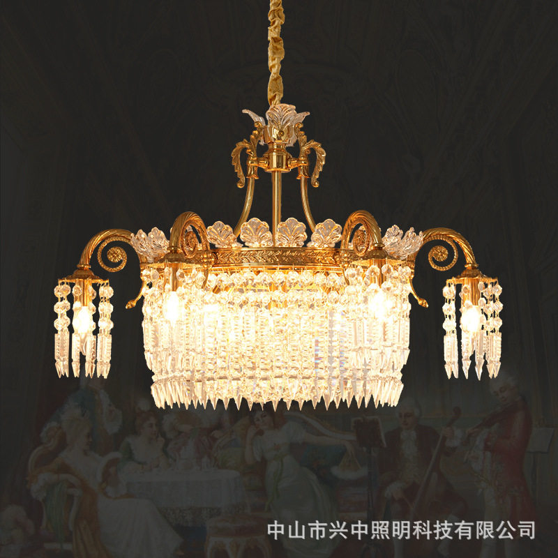 法式全铜水晶吊灯客厅餐厅楼梯欧式轻奢简约别墅玄关复式楼大灯